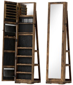 HOMCOM Armoire de Bijuterii pivotantă, blocabilă, cu oglindă - Dulap Bijuterii Multi-Depozitare - Brun Rustic | Aosom Romania