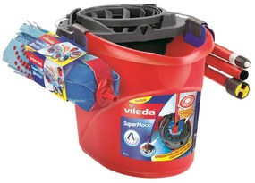 Set de curățat podele Vileda Super Mocio, 3 bucăți, 10 l, mecanism de scurgere, roșu
