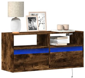 vidaXL Comodă TV de perete cu lumini LED, stejar fumuriu, 100x31x45 cm