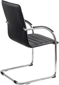 Scaun pentru așteptare negru OFF 835 din piele ecologică și cadru metalic cromat cu brațe
