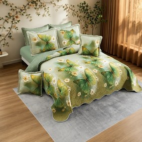 Cuvertură bumbac, 5 piese, pat 2 persoane, 230x250 cm, CB542, model fluturi