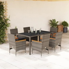 vidaXL Set mobilier de grădină cu perne 7 piese gri poliratan &amp; sticlă