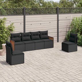 3259941 vidaXL Set mobilier de grădină cu perne, 6 piese, negru, poliratan