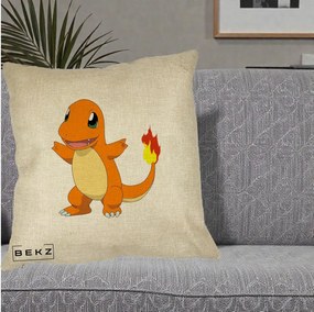 Perna Personalizata Charmander Pokemon, 40x40 cm, Crem, Husa Detasabila, Perna Inclusa, BEKZ®