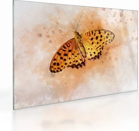 Tablou pe sticlă - Fluture portocaliu, aquarelă (70x50 cm)