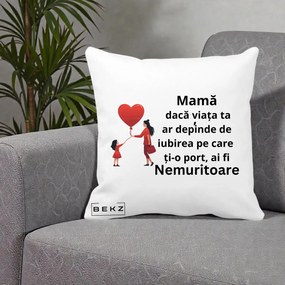 Cadou pentru Mama - Perna Personalizata Mama Nemuritoare cu Bebelus Kawaii, 40x40 cm, Alba Mata, Husa Detasabila, Perna Inclusa, BEKZ®