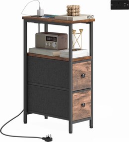 HOMCOM Masă laterală/masă de cafea cu stație de încărcare, cadru din oțel, 2 sertare textile, compartiment deschis, 20cm x 40cm x 63cm, Maro rustic | Aosom Romania