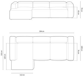 Coltar 3 locuri Bergamo velur reiat L304 cm