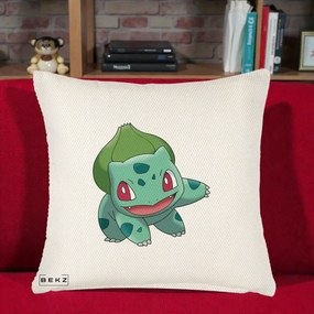 Perna Personalizata Bulbasaur Pokemon, 40x40 cm, Crem Reliefat, Husa Detasabila, Perna Inclusa, BEKZ®
