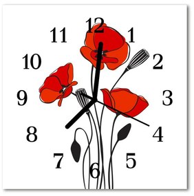 Ceas de perete din sticla pătrat Poppy Flori &amp; Plante Red