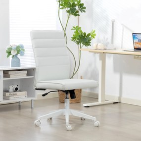 HOMCOM Scaun de Birou Ergonomic și Reglabil cu Spătar Curbat, din Piele PU și Oțel, 58x53x97-107 cm, Alb | Aosom Romania