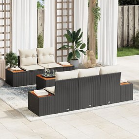vidaXL Set canapea grădină 6 piese cu perne, negru, rattan poli, acacia