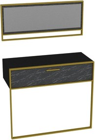 Set consola cu oglinda POLKA AYNALI, negru cu efect de marmura/auriu,