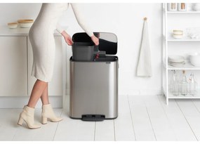 Cos de gunoi Brabantia Bo Pedal 1003192, 2x30 L, Inchidere lina, Baza antiderapanta, Rezistent la amprente, Inox/mat