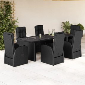 3277640 vidaXL Set mobilier de grădină cu perne, 7 piese, negru, poliratan