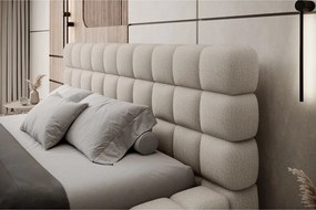 Pat matrimonial bej tapițat cu spațiu de depozitare cu somieră 160x200 cm Dizzle – ELTAP