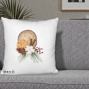 Perna Decorativa Aranjament de Craciun Nordic, 40x40 cm, Alb Pufos, Husa Detasabila, Perna Inclusa, BEKZ®