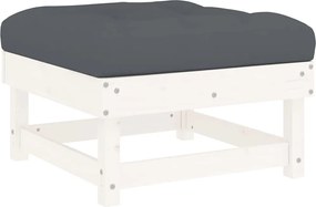 vidaXL Taburet de grădină cu pernă, alb, lemn masiv de pin