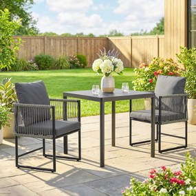 Outsunny Set 2 scaune de grădină rezistente la intemperii din oțel și PE-Rattan cu pernă cotieră spătar 52x52x66 cm Gri închis | Aosom Romania