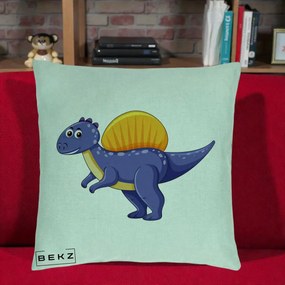 Perna Decorativa Spinozaur Kawaii, 40x40 cm, Verde Menta, Husa Detasabila, Perna Inclusa, BEKZ®