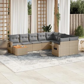 vidaXL Set canapele de grădină cu perne, 10 piese, bej, poliratan