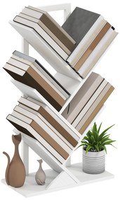 HOMCOM Bibliotecă în Formă de Copac cu 5 Rafturi și Sistem Antivărsare pentru Sufragerie Dormitor 50x24x82 cm Alb | Aosom Romania