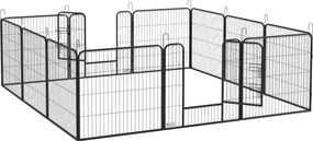 PawHut Gard pentru Câini, Incintă Modulară pentru Câini din 8 Secții pentru Interior și Exterior, 80x100 cm, Negru | Aosom Romania