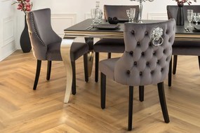 Set 2 scaune Stil Baroc, Catifea, Gri, Lemn, Negru, CASTLE DELUXE