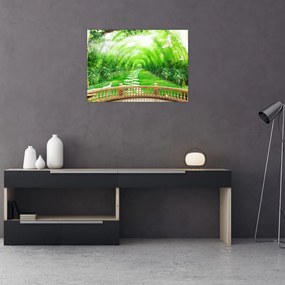 Tablou pe sticlă - Privire la grădina tropicală (70x50 cm)