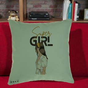 Perna Decorativa Super Girl Aesthetic, 40x40 cm, Verde, Husa Detasabila, Perna Inclusa, BEKZ®