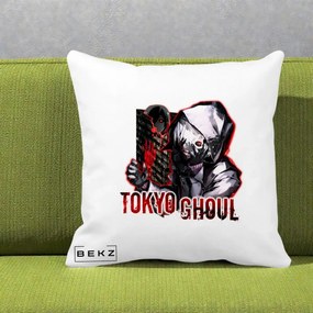 Perna Personalizata Tokyo Ghoul Ken Kaneki Anime, 40x40 cm, Alba Mata, Husa Detasabila, Perna Inclusa, BEKZ®
