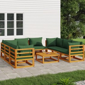 3155318 vidaXL Set mobilier de grădină cu perne verzi, 9 piese, lemn masiv