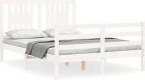 vidaXL Cadru de pat cu tăblie, dublu, alb, lemn masiv