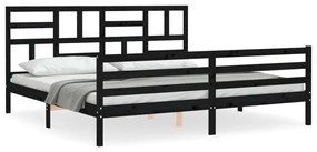 3194920 vidaXL Cadru pat cu tăblie 200x200 cm, negru, lemn masiv