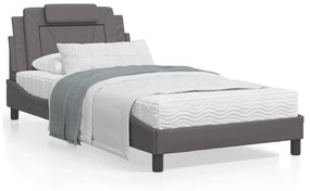 3208078 vidaXL Cadru de pat cu tăblie, gri, 100x200 cm, piele ecologică