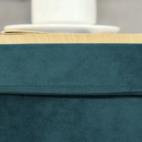 HOMCOM Puf Modern cu Spațiu de Depozitare din In, Scaun Suport Picioare cu Picioare Metalice Aurii, Tava Lemn, Verde | Aosom Romania