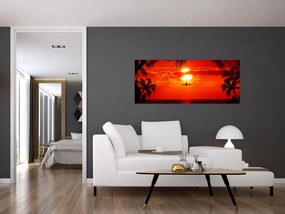Tablou - apus de soare cu avion (120x50 cm)