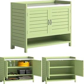Outsunny Masă de plantat cu dulap inferior din lemn - dulap de grădină pentru exterior cu blat galvanizat, 3 rafturi, 88x40x70,5 cm, Verde | Aosom Romania