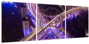 Tablou cu o interesecție mare noapte (cu ceas) (90x30 cm)