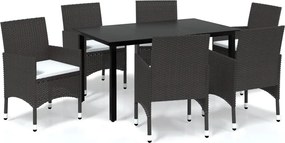 vidaXL Set mobilier de grădină cu perne, 7 piese, maro, poliratan