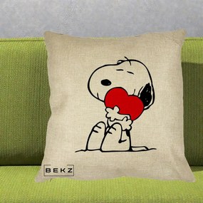 Perna Personalizata Snoopy cu Inima, 40x40 cm, Crem, Husa Detasabila, Perna Inclusa, BEKZ®