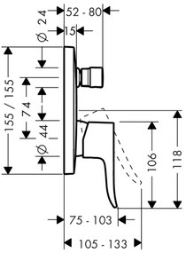 Baterie dus Hansgrohe Metris incastrata pentru corp ingropat, patrata, crom 31454000 Patrata