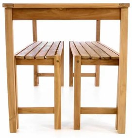 Set banci și masă de grădină, tec tratat, 135 cm