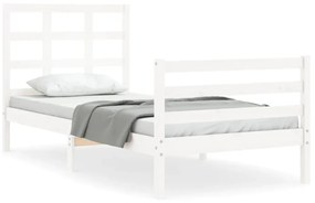 3193952 vidaXL Cadru de pat cu tăblie single, alb, lemn masiv