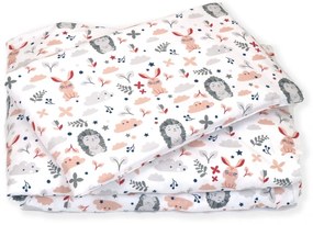 Set lenjerie din bumbac cu protectie laterala pentru pat bebe 120 x 60 cm, Iepuras Roz, Amy