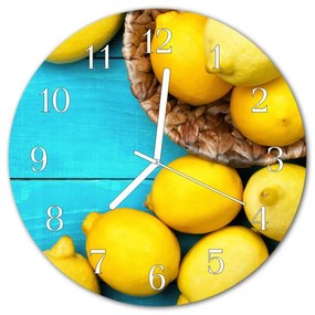Ceas de perete din sticla rotund Lămâi fructe galben
