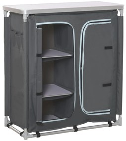Outsunny Bucatarie de Camping, 3 Etajere și Geanta de Transport, Cadru din Aluminiu 96Lx49.5Px104cm Gri | Aosom Romania
