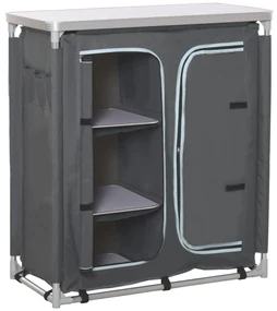 Outsunny Bucatarie de Camping, 3 Etajere și Geanta de Transport, Cadru din Aluminiu 96Lx49.5Px104cm Gri | Aosom Romania