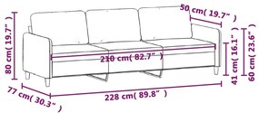 Canapea cu 3 locuri, crem, 210 cm, material catifea Crem, 228 x 77 x 80 cm