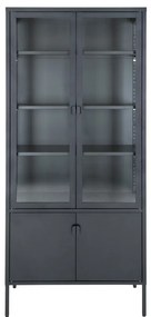 Vitrină Brisbane, 4 uși din sticlă, oțel, negru 80x35x180 cm